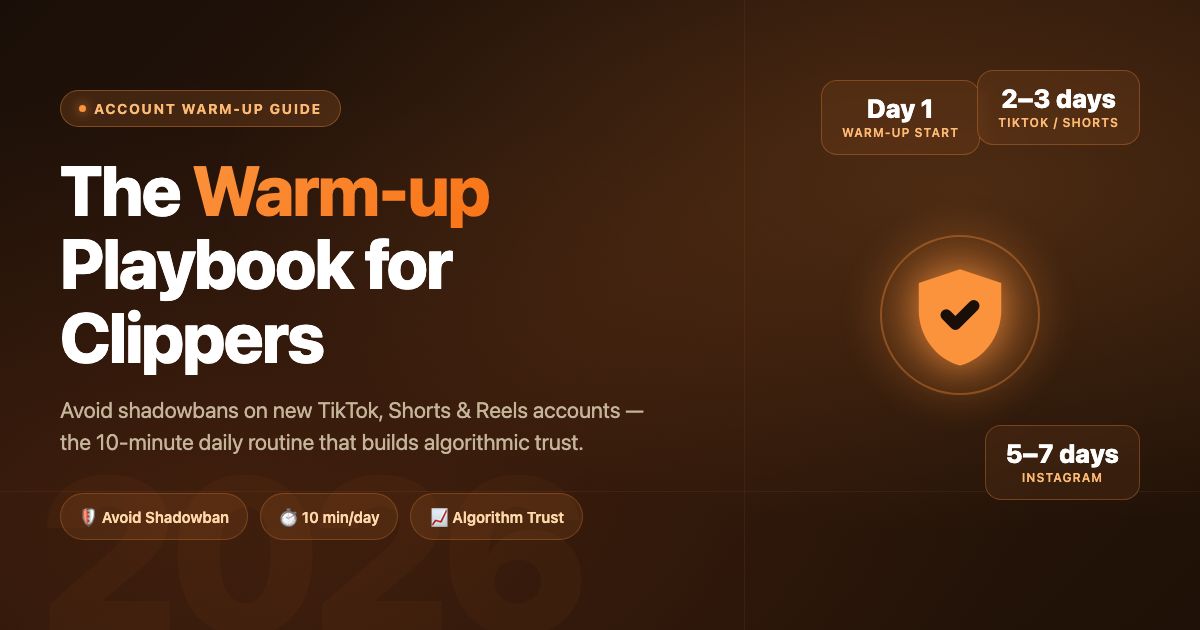 Account Warm-up Guide 2026 — Avoid Shadowbans on New Clipping Accounts