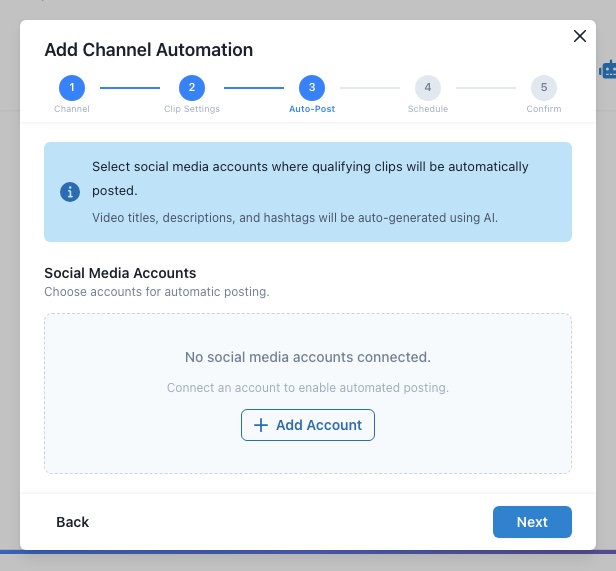 Step 3 — Pick which social accounts auto-post receives