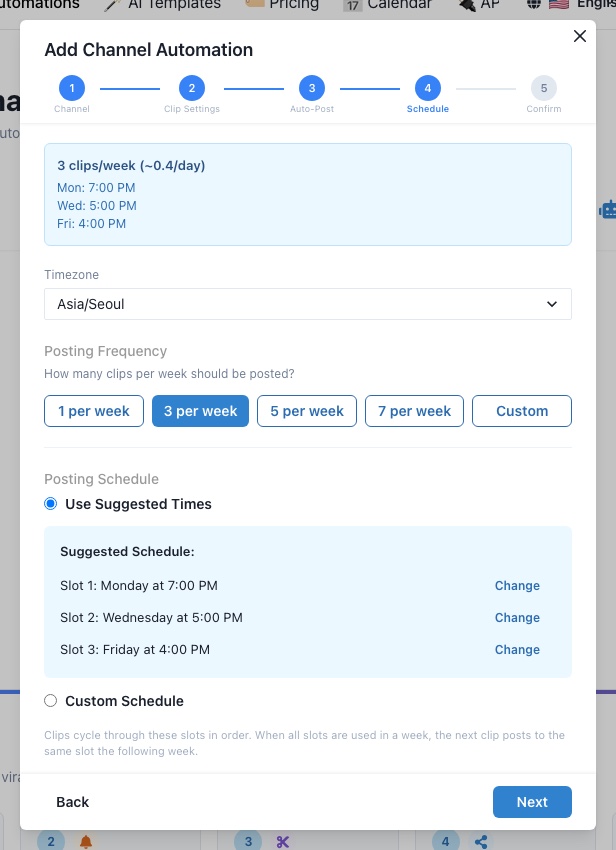 Step 4 — Pick frequency and schedule slots